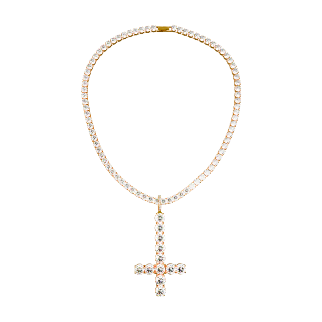 OPIUM ICED SAINT PETER CROSS TENNIS CHAIN & PENDANT