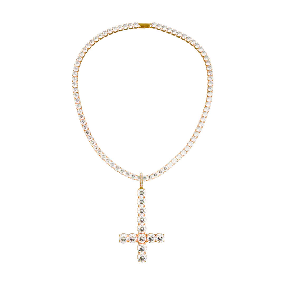 OPIUM ICED SAINT PETER CROSS TENNIS CHAIN & PENDANT