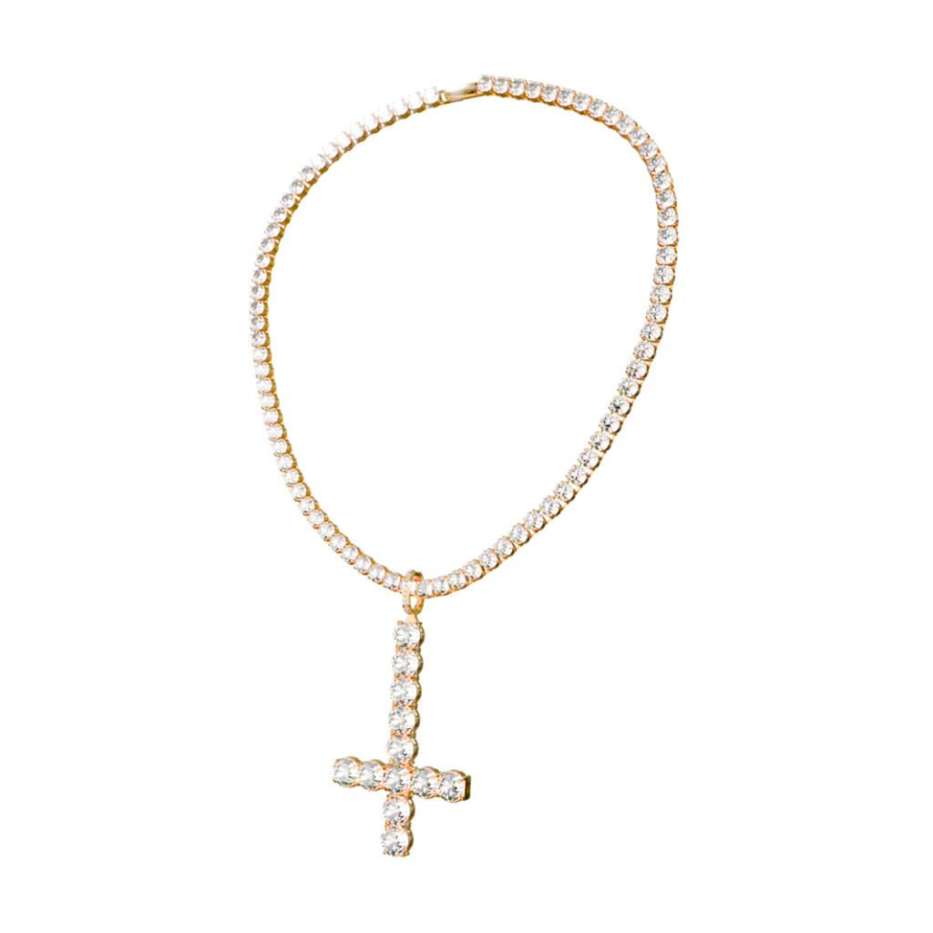 OPIUM ICED SAINT PETER CROSS TENNIS CHAIN & PENDANT