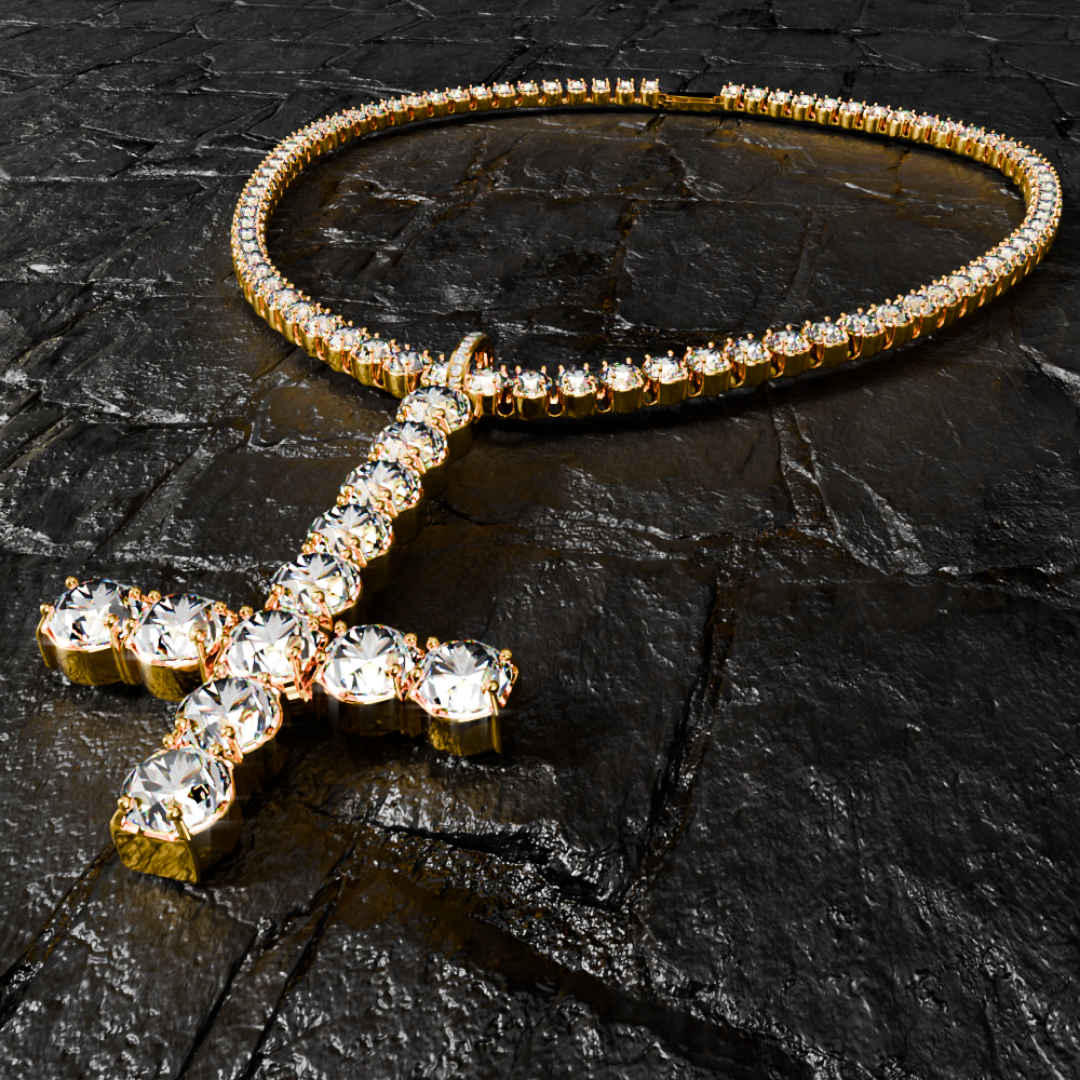 OPIUM ICED SAINT PETER CROSS TENNIS CHAIN & PENDANT