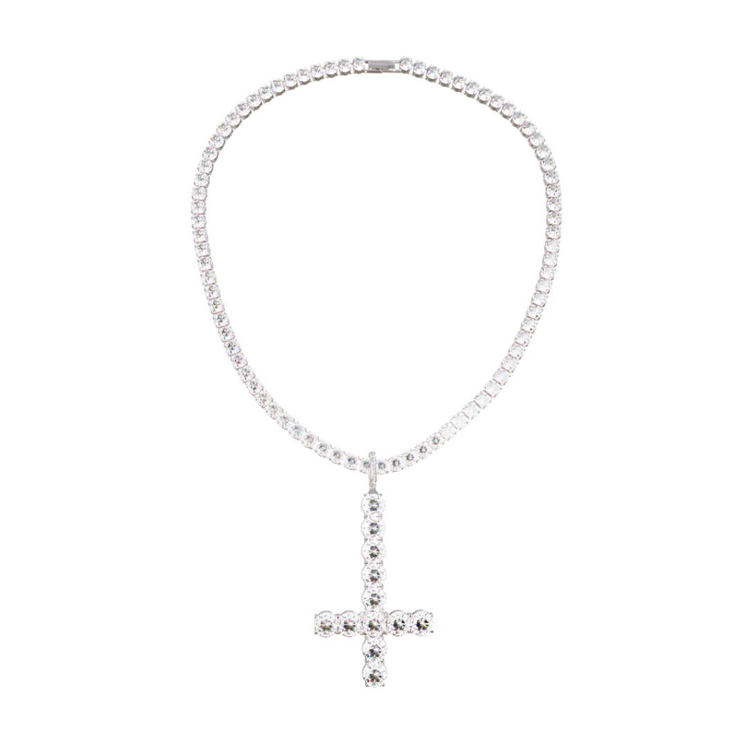 OPIUM ICED SAINT PETER CROSS TENNIS CHAIN & PENDANT